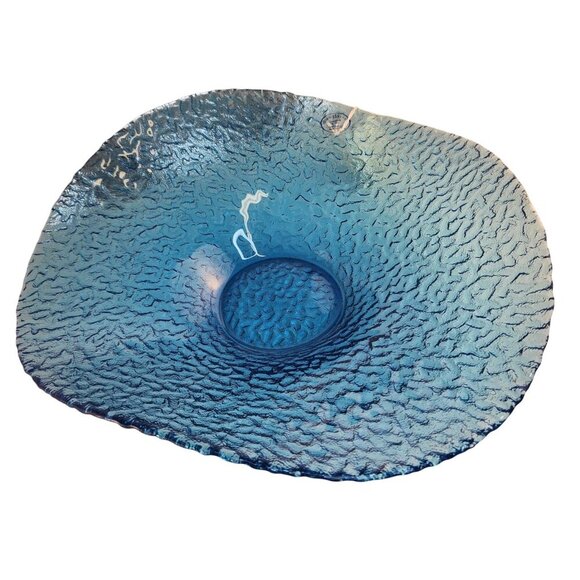 Murero Glass Empoli Italy Decorative Bowl Hand Blown Recycled glass Aqua Blue Te - Picture 5 of 11